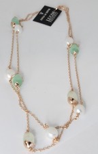 Collier En Argent Doré Rose 925 Lucos ESCO 785 Avec Perles Et Pierres Vertes