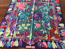 FOULARD LEONARD PARIS à FLEURS baies MULTICOLORES twill de soie