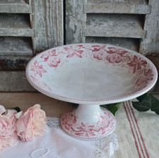 ANCIEN COMPOTIER DECOR DE CERISES  TERRE DE FER BADONVILLER COULEUR VIEUX ROSE