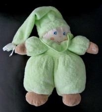 i6. PELUCHE DOUDOU AJENA POUPEE  LUTIN VERT GRELOT BONNET 23CM - ETAT NEUF*