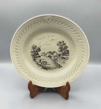 Assiette GIEN émail style grès décor marron moulin à eau campagne  ⌀23cm