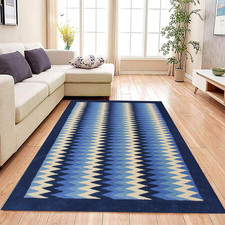 Tapis laine bleu fait main - en,