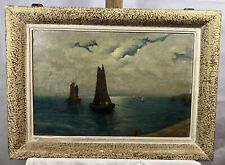 Ecole Française XIX-XXe Paysage Marin Bateaux en Mer Océan Signée