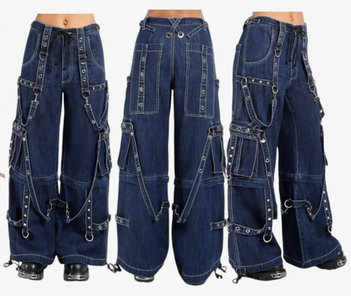 Jeans bleu punk - gothique, fait