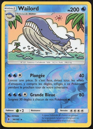 Carte pokémon wailord 145 - carte, 30/145