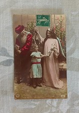 Carte Postale Ancienne Fantaisie Père Noël Ange Fille Poupée Sapin CPA 1900
