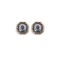 Boucles Oreilles Rhodié Octogonale Sertie Saphir Cz Plaqué Or 18K Dolly-Bijoux