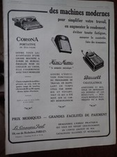 Compagnie REAL machine à écrire CORONA BARRETT + PETIT BATEAU ILLUSTRATION 1929