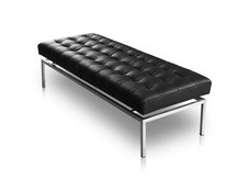 Long Bauhaus Banc Cuir Noir Sur Pied en Acier Inoxydable Qualité 160 X 61 CM