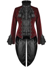 Devil Fashion Femmes Gothique Queue de Pie Veste Rouge Velours Noir Brocart
