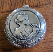 PENDENTIF BOITE  A PILULES  POUDRIER  MIROIR DE SAC  EN ARGENT  ART NOUVEAU
