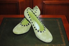 Escarpins, femme, Luc BERJEN, cuir retourné, anis, haut de gamme, p. 37. TBE