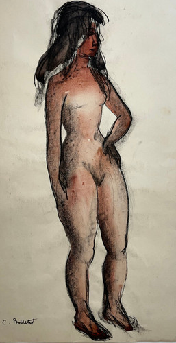 Curiosa femme nue aquarelle - femme,