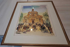 Aquarelle signée Emmanuel Bellini (1904-1989), représentant des Calèches