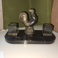 Grand encrier double marbre et metal coq
