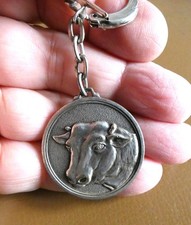 Ancien porte cle métal Tête Vache Bovin Halle Triperie Viande Abat Arnoult Paris