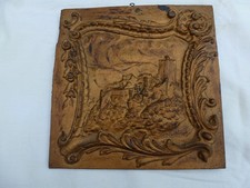 PLAQUE EN FONTE ANCIENNE DECO - CHEMINEE - POELE CHATEAU EN RUINE ALSACE