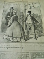 Caricature 1860 - Expo champs Elysées Poules Dindes Oies Voir les chevaux