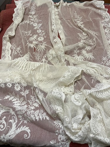 Rideau ancien coton brodé - rideau,