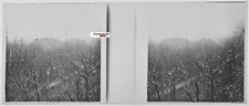 Paysage, campagne, Plaque verre photo stéréo, positif noir & blanc 4,5x10,7 cm