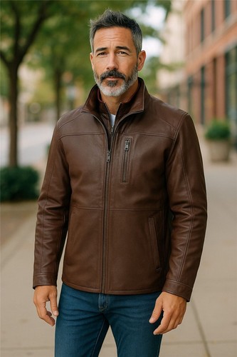Veste classique cuir brun - classique,