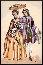 BX139 COSTUME HISTORY RèGNE DE LOUIS XV COUPLE MARQUIS MARQUISE HAND PAINTED