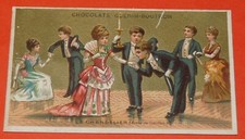 CHROMO 1895-1905 CHOCOLAT GUERIN-BOUTRON ECLAIRAGE CHANDELIER SCENE DU COTILLON