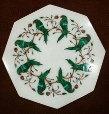 Table En Marbre Blanc À Incrustation Artisanale De 12" Pour Coin / Côté