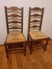 Lot de 2 chaises en bois et paille pour salle à manger