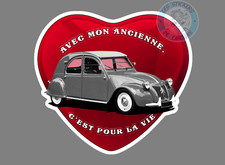 CITROEN 2CV DEUCHE TOUCH VINTAGE HUMOUR AUTOCOLLANT STICKER I LOVE COEUR DB092