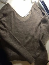 JUST IN CASE TRANSPARENT SHEER GREEN GRAY MOHAIR SWEATER DOUBLE V S M 4 6 TOP 