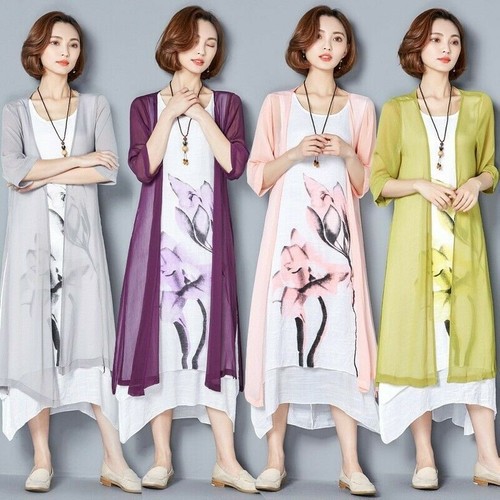 Robe longue lin mélangé - longue,
