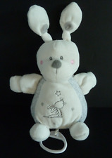 Z5. DOUDOU BOULE MUSICAL NICOTOY SIMBA LAPIN GRIS BLANC ETOILES ETAT NEUF*
