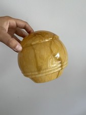 Ancien Verre de Lampe Globe Opaline Jaune Marron Orangé Marbré - Vintage 3
