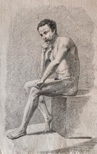 Dessin Ancien Homme Nu Assis