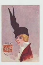 illustrateur BIANCHI . Portrait de femme avec chapeau CPA 5347