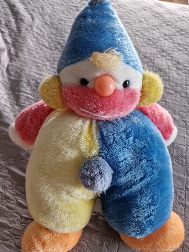 Peluche clown jaune bleu - clown,