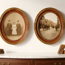 Paire de Cadres  Art nouveau en bois & stuc doré à décor floral (54x47cm)  1900'