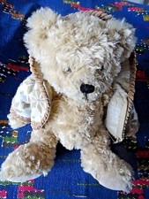 GB / DOUDOU  PELUCHE LOUISE MANSEN OURS VESTE LAINE CAPUCHE BLANC BEIGE  30CM 