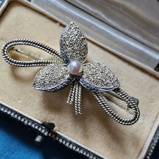 Broche Art Déco Design Theodor Fahrner Argent 925 Vermeillé Filigrané Perle