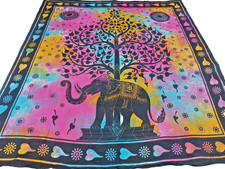 Arbre de vie éléphant Couvre-lit Multicolore Batik Tenture Coton Queen Inde Asie