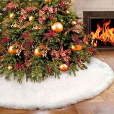 Tapis de Sapin de Noël Jupe en Peluche Neige Très Doux Décoration blanc 90 cm