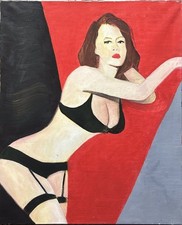 Female Nude Erotic Pop Art Original Vintage Oil  painting Hand Made
