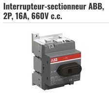 Interrupteur-sectionneur ABB, 2P, 16A, 660V c.c.