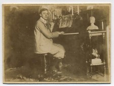 E620 Photo original vintage jeune Homme piano musique décor 1900/1920