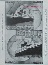 PUBLICITE PAQUET NICOLAS BATEAU MARECHAL LYAUTEY MARSEILLE FRANCE MAROC DE 1929