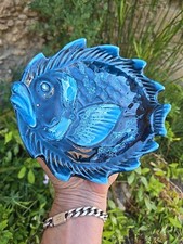 Vide-poches Forme Poisson Bleu Céramique Signé VALLAURIS  France Barbotine