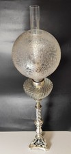 Belle Ancienne LAMPE a PETROLE XIXEME Bronze Argenté 85 cm Oil Lamp French Globe