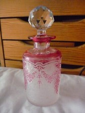 Old Val Saint-Lambert Beautiful Etched Rose Perfume Bottle Eglant Antique 1900s
