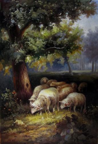 Paysage moutons tableau - paysage,